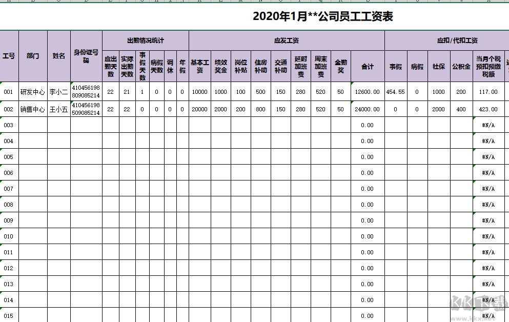 工资表模板_工资表模板免费下载