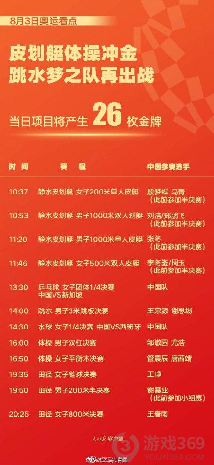 2021东京奥运会看点8月3日 东京奥运会看点8月3日中国队