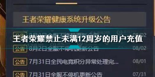 王者荣耀禁止未满12周岁的用户充值怎么回事 王者荣耀禁止充值介绍