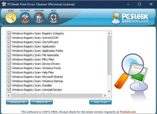 PCSleek Free Error Cleaner