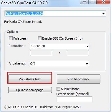 Geek3d GpuTest GUI