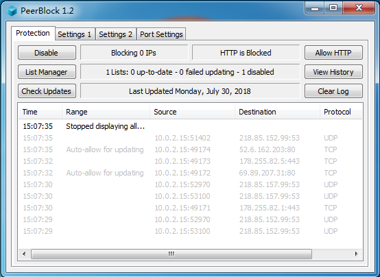 PeerBlock（IP屏蔽软件）V1.2截图