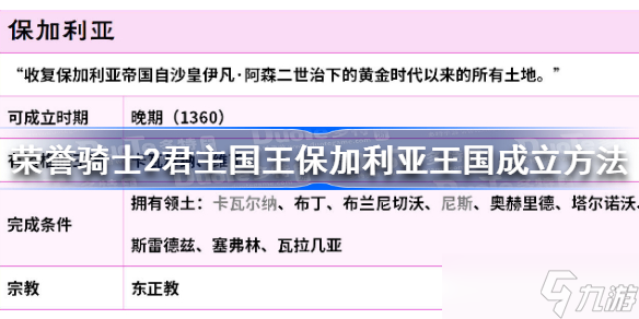 荣誉骑士2君主国王保加利亚王国怎么成立 荣誉骑士2君主国王保加利亚王国成立方法